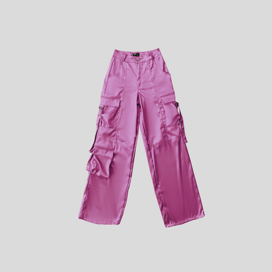 Pantalón Cargo Satinado - Fucsia