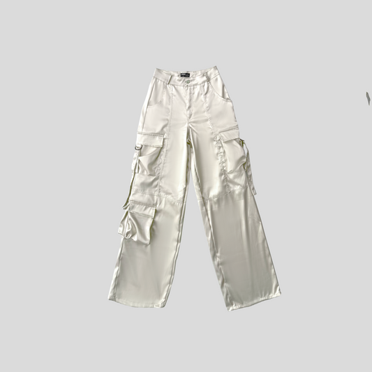 Pantalón Cargo Satinado - Blanco Hueso