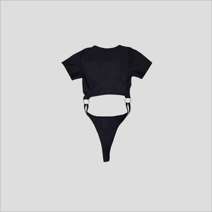 Bodysuit Crop Negro con Aros